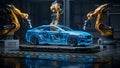 Holographic Car Assembly: Robotic Precision in the Future Factory Royalty Free Stock Photo