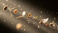 Exploding spices and herbs in mid air against dark background Royalty Free Stock Photo
