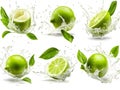 a dynamic image of exploding limes, a concept for refreshment Royalty Free Stock Photo