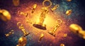 Golden award keychains float in a brilliant celebration Royalty Free Stock Photo