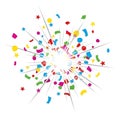 Exploding Colorful Confetti with Rays on a White Background Royalty Free Stock Photo