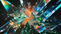 Fractured Crystal Prism Shards with Vibrant Light Refractions and Dynamic Rainbow Color Scattering in a High-Energy Abstract Royalty Free Stock Photo