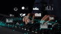 Hands Typing on Keyboard Surrounded by Data Visualization Graphs, Charts, and Digital Elements Representing Technology Royalty Free Stock Photo