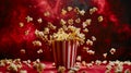 Exploding Popcorn in Red Background, Generative AI