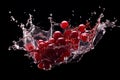 Fresh tomatoes splashing in water on black background Royalty Free Stock Photo