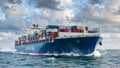 Global Trade Powerhouse: Kaiji Wa Container Ship Soaring Through Ocean Waves Royalty Free Stock Photo