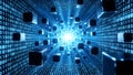 Quantum Data Symphony: Binary Cubes in Digital Flow Royalty Free Stock Photo