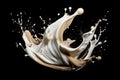 A dynamic image of a splash of milk forming a beautiful abstract pattern against a black background. Generative AI