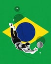 Dynamic image of young man, volleyball player during game, representing team of Brazil.