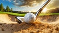 Golf Ball and Golf Club in the Sand Trap - Generative Ai