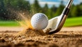 Golf Ball and Golf Club in the Sand Trap - Generative Ai