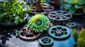 Dynamic Industrial Competition: Interconnected Metallic Gears in Motion