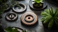 Dynamic Industrial Competition: Interconnected Metallic Gears in Motion