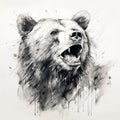 Dynamic Ink Drawing Of A Bear With Exaggerated Facial Expressions