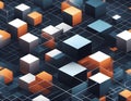 A dynamic, isometric block abstract showcasing a sophisticated data visualization UI. The Royalty Free Stock Photo