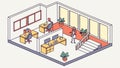 Dynamic Isometric Multi-Level Office with Active Staff, vector design Generative AI Royalty Free Stock Photo