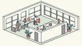 Dynamic Isometric Open Office with Active Workforce, vector design Generative AI Royalty Free Stock Photo
