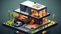 Dynamic Isometric View of a Modern House with Editable Vector Elements