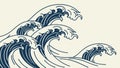 Dynamic Japanese Ukiyo-e Ocean Wave Pattern, vector design Generative AI Royalty Free Stock Photo