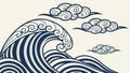 Dynamic Japanese Wave and Cloud Art Vector, vector design Generative AI Royalty Free Stock Photo