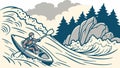 Dynamic Kayaker on River Rapids Vector, vector design Generative AI Royalty Free Stock Photo