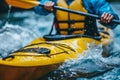 Dynamic kayaking paddle cutting water, speed and motion in summer olympic games Royalty Free Stock Photo