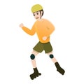 Dynamic kid move inline skates icon, cartoon style