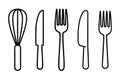 Dynamic kitchen essentials set featuring whisk, knives, and forks, perfect for culinary inspiration and food preparation visuals Royalty Free Stock Photo