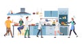 Dynamic kitchen scene with chefs preparing food, culinary teamwork. vector design Generative AI Royalty Free Stock Photo