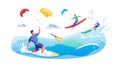 Dynamic Kitesurfer Riding Waves with Vibrant Kite, vector design Generative AI Royalty Free Stock Photo