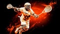 Dynamic lacrosse player in action, perfect for sports betting advertisement.