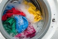 Dynamic Laundry Action Vibrant Fabrics Powerful Detergent and the Thrilling Washing Machine Cycle Royalty Free Stock Photo