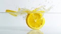 Dynamic lemon splash vivid slice and refreshing water droplets on a clean white background Royalty Free Stock Photo