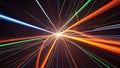Dynamic light trails of various colors radiating from a central point against a dark background, symbolizing high-speed data Royalty Free Stock Photo