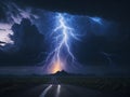 Dynamic Lightning Vibrant Colors and Intense Motion in an Atmospheric Stormy Background, Ai Generative