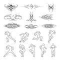 Dynamic line art illustrations of human movement and abstract patterns Royalty Free Stock Photo