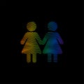 Dynamic line wave LGBTQ+ sexual identity pride concept. Rainbow colors female and female symbol on black background