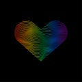 Dynamic line wave LGBTQ sexual identity pride concept. Rainbow colors in heart shape on black background