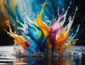 Dynamic Liquid Forms Dancing Amid Water Splashes and Bokeh Lights Royalty Free Stock Photo