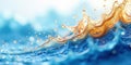 Dynamic liquid interaction with golden highlights and swirling blue currents, creating ephemeral patterns of motion and light. Royalty Free Stock Photo