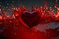 Dynamic liquid splash surrounds vibrant red heart, symbolic imagery Royalty Free Stock Photo