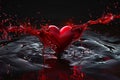 Dynamic liquid splash surrounds vibrant red heart, symbolic imagery Royalty Free Stock Photo