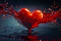 Dynamic liquid splash surrounds vibrant red heart, symbolic imagery Royalty Free Stock Photo