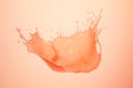 Dynamic liquid splashes. Peach colored abstract monochrom gradient background. Peach fuzz color of year 2024