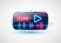 Dynamic live streaming interface with neon play button and sound wave visualization Royalty Free Stock Photo