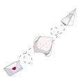 Dynamic of love letter to a paper plane on white isolated background, vector letter, sheet and paper airplane in Cartoon style,