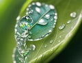 Dynamic Macro Illustration: Water Droplets on a Leaf with Flowing Water Motion (AI-Generated) Royalty Free Stock Photo