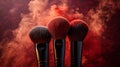 Dynamic Makeup Brushes with Red Powder Explosion Royalty Free Stock Photo