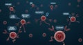 Dynamic Medical Animation of Dendritic Cells Interacting with Dialogue Bubbles on Dark Blue Background Presentation Royalty Free Stock Photo