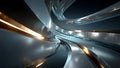 Dynamic metallic ribbons creating an abstract futuristic tunnel.jpeg Royalty Free Stock Photo